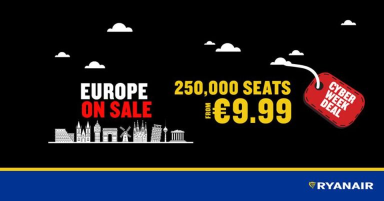 250.000 bilhetes da Ryanair desde 9.99€ na Cyber Week