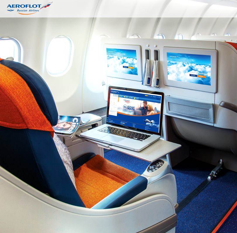Lugares a bordo da cabine de uma aeronave Aeroflot