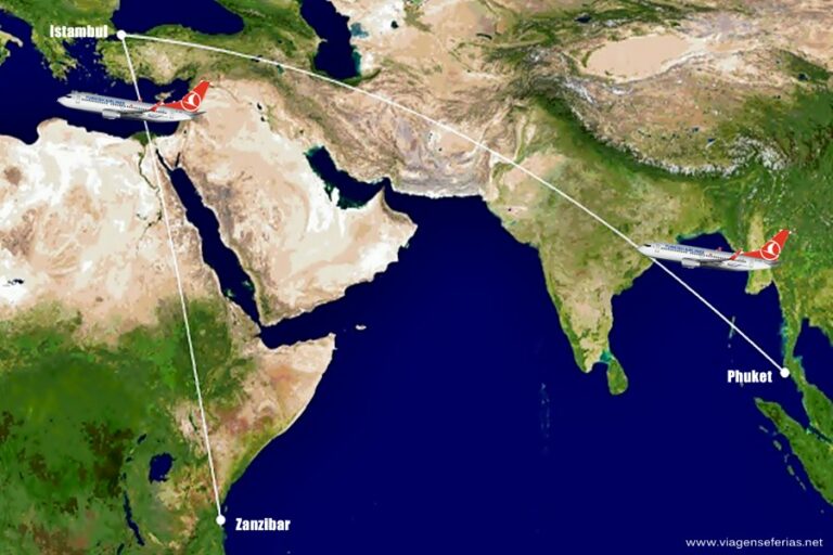 Rotas dos voos Turkish Airlines de Istambul para Phuket e Zanzibar