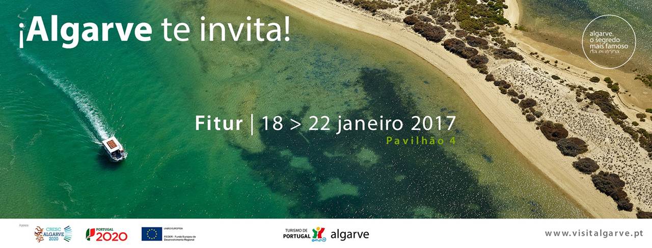 Cartaz "Algarve te Invita!" da presença do Algarve na FITUR 2017