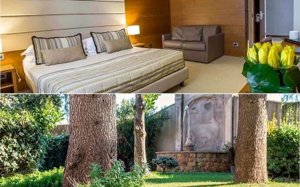 Quarto e jardins do hotel Occidental Aurelia em Roma do grupo Barceló