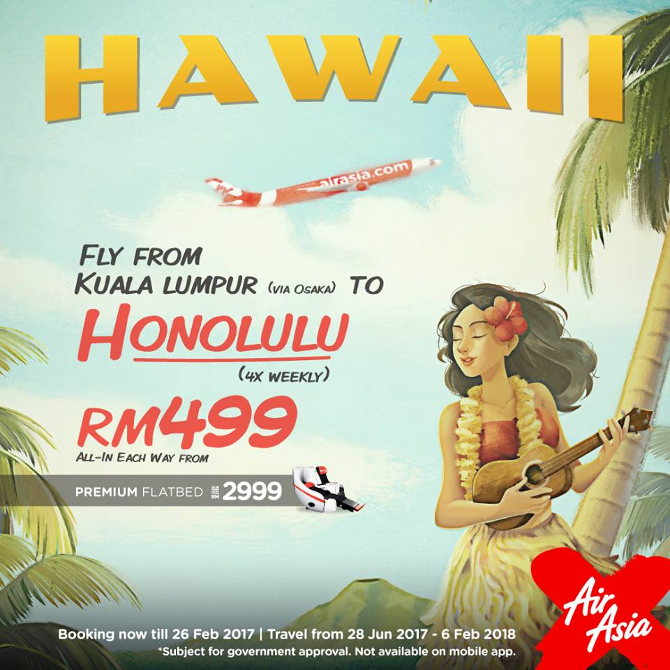 Companhia low cost AirAsiaX vai ter 4 voos por semana para o Havaí