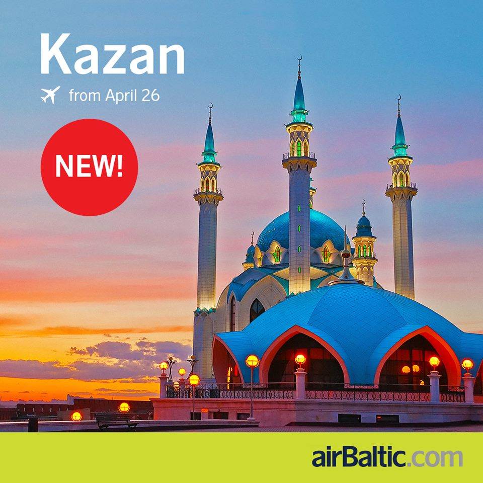 airBaltic com 2 voos por semana entre Riga e Kazan no Tartaristão, Rússia