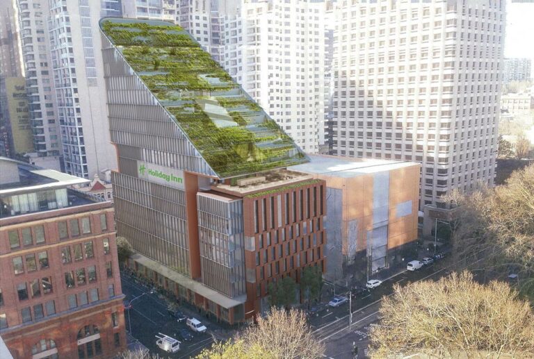 Edifico de telhado inclinado e Cascatas Verdes do hotel Holiday Inn Sydney Central