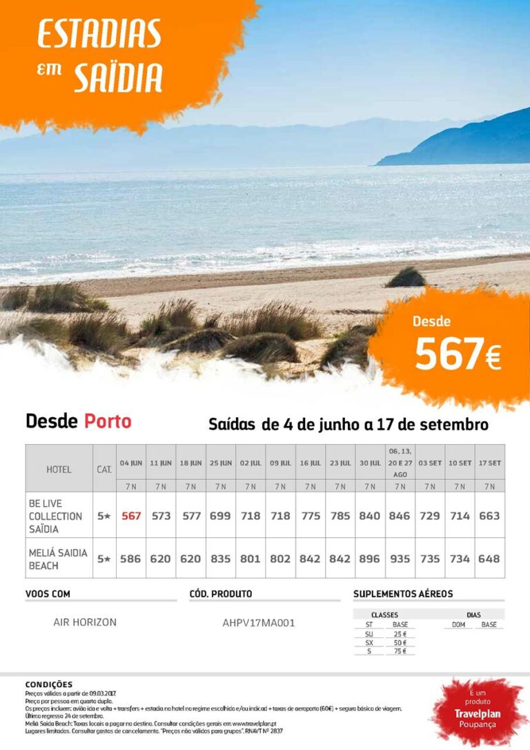 Férias em Saidia desde 567€ em Julho, Julho, Agosto e Setembro