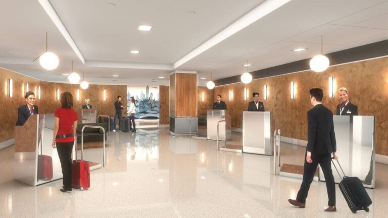 Zona de check-in da British Airways no T7 do aeroporto JFK