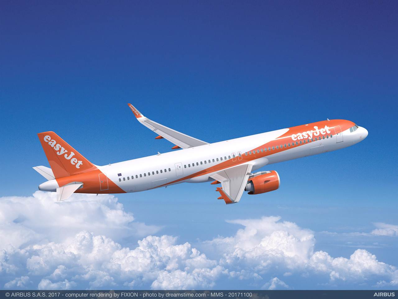 Rendering duma aeronave airbus A321neo da low cost easyJet