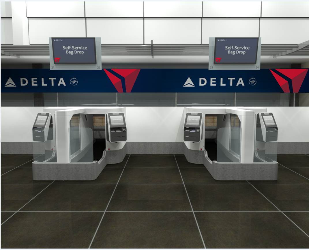 2 Máquinas de entrega de bagagem self-service da companhia aérea Delta