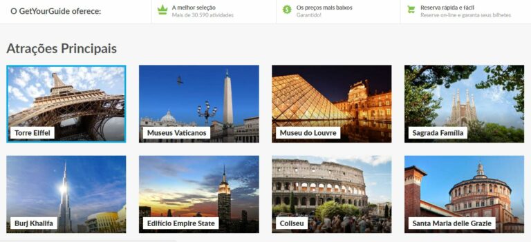 Página de entrada do site dedicado da easyJet de Tours, excursões e actividades
