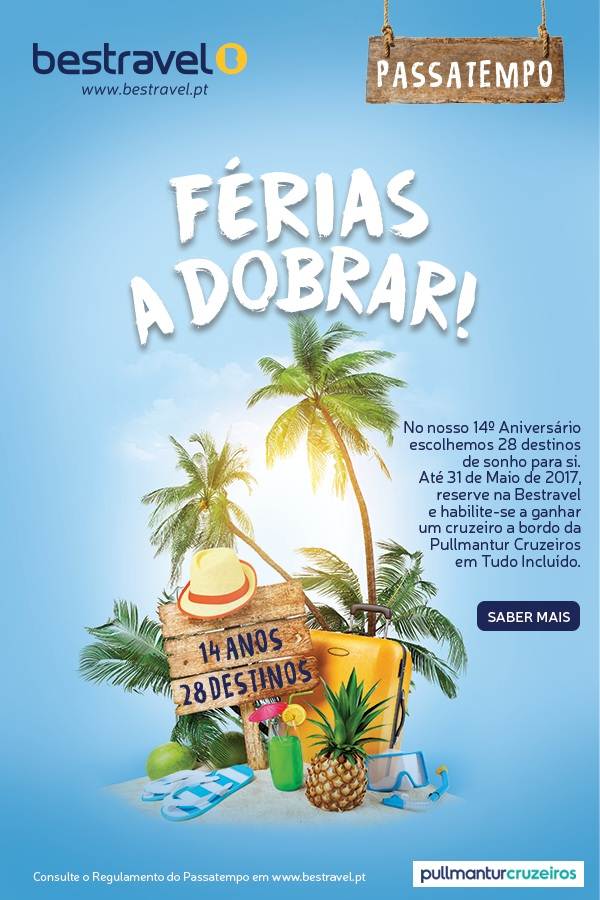 Férias A Dobrar: Passatempo da Bestravel oferece Cruzeiro Pullmantur