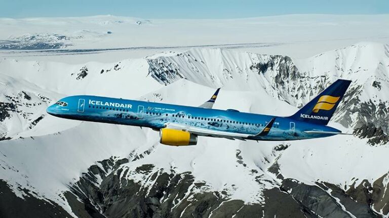 Avião Vatnajokull da Icelandair em honra ao maior glaciar da Europa