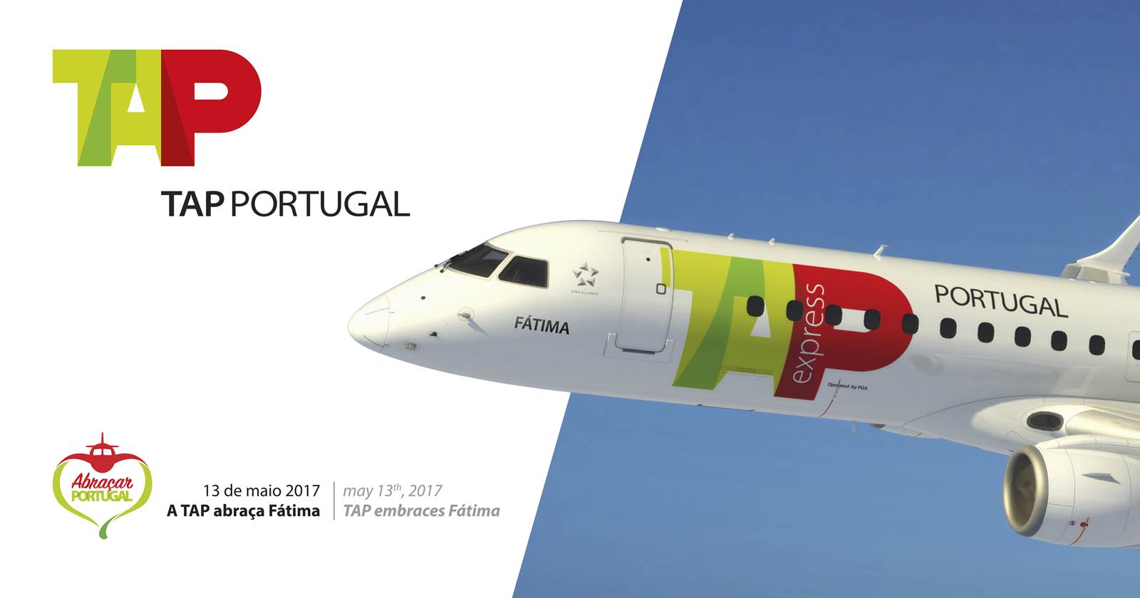 Aeronave Embraer 195 da TAP com nome Fátima