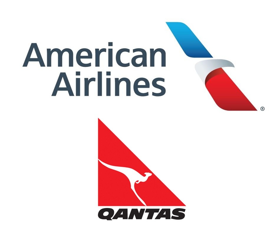 Logos das companhias aéreas American Airlines e Qantas