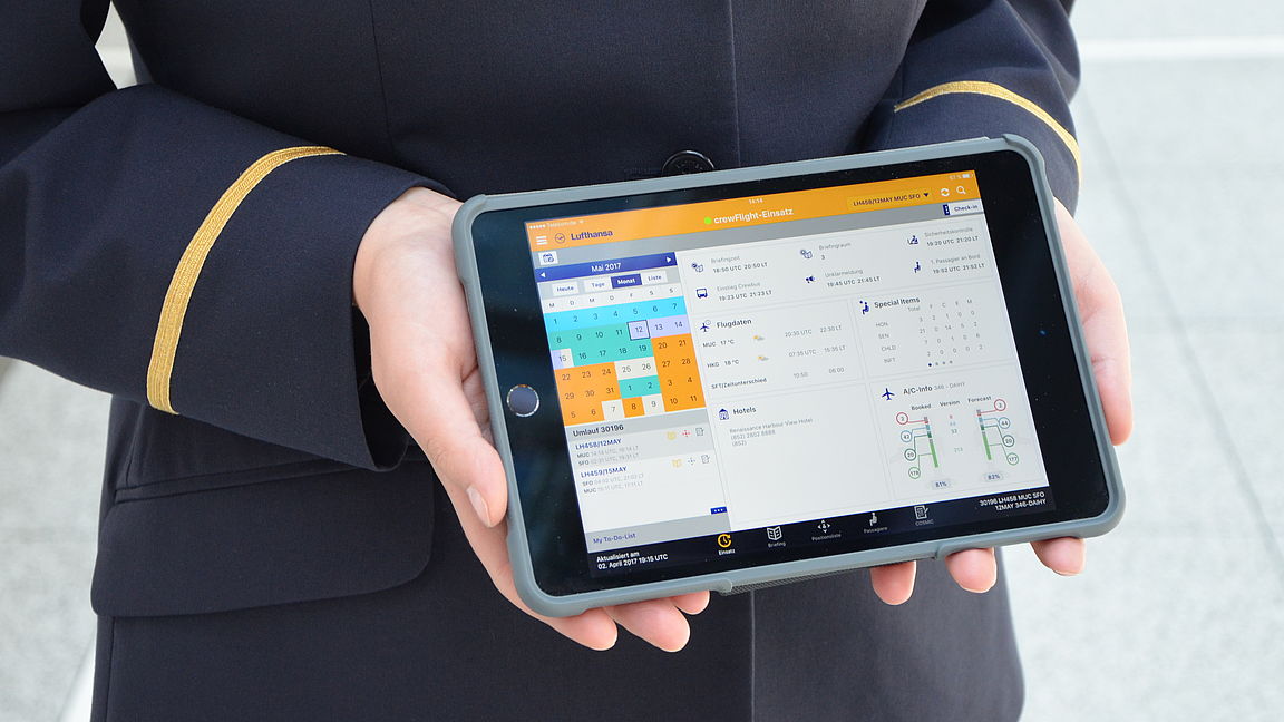 cabin mobile device (CMD) da Lufthansa num iPad