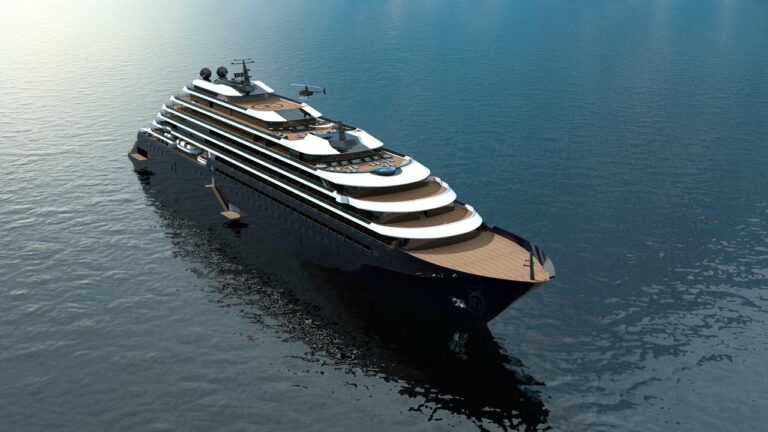Vista exterior de um navio de cruzeiro The Ritz-Carlton Yacht Collection