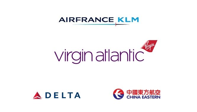 Logos da Air France-KLM, virgin atlantic, delta e china eastern