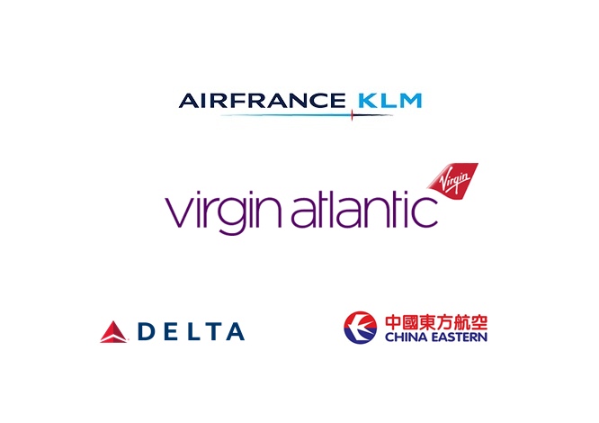 Logos da Air France-KLM, virgin atlantic, delta e china eastern