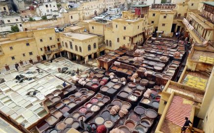 Pintura de peles na cidade de Fez em Marrocos