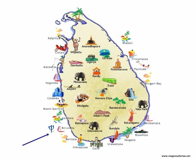 Mapa do Sri-Lanka com a localização do resort Club Med