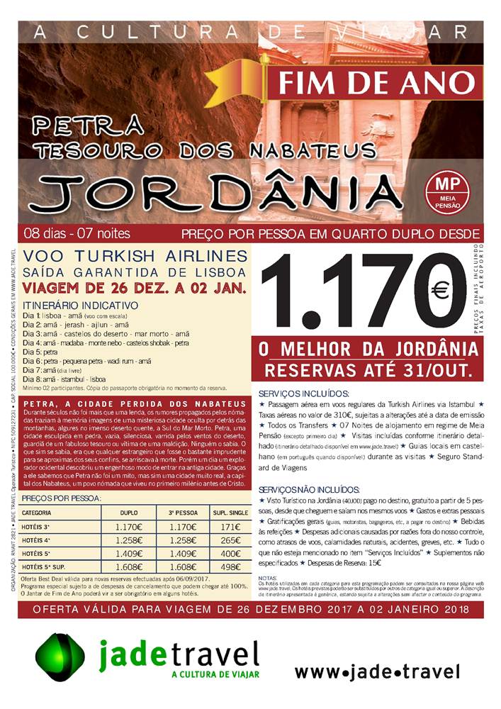 Passagem de Ano em Petra desde 1.170€ por pessoa: Promoção até 31 de Outubro
