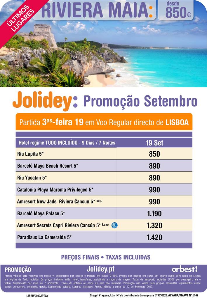 Promoção Riviera Maia desde 850€ para saída a 19 de Setembro