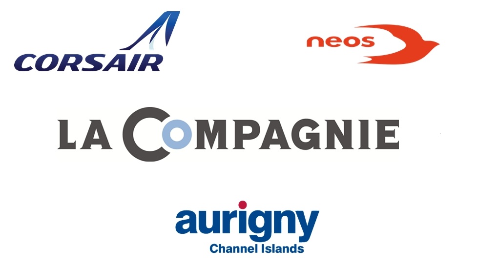 Logos da NEOS, Aurigny, La Compagnie e Corsair