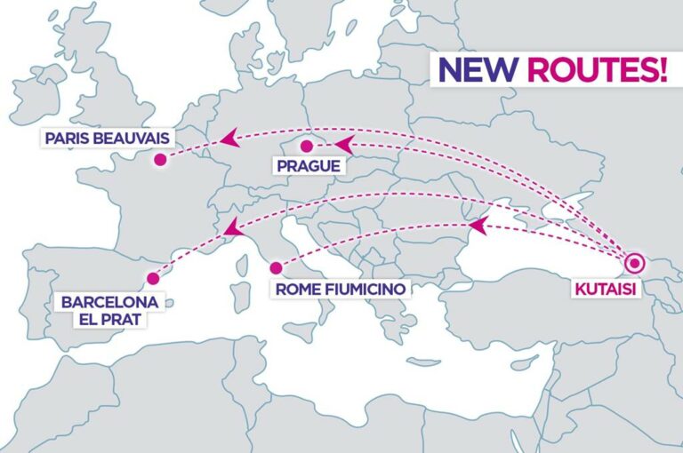 As 4 rotas da low cost wizz Air desde Kutaisi para Paris, Barcelona, Praga e Roma
