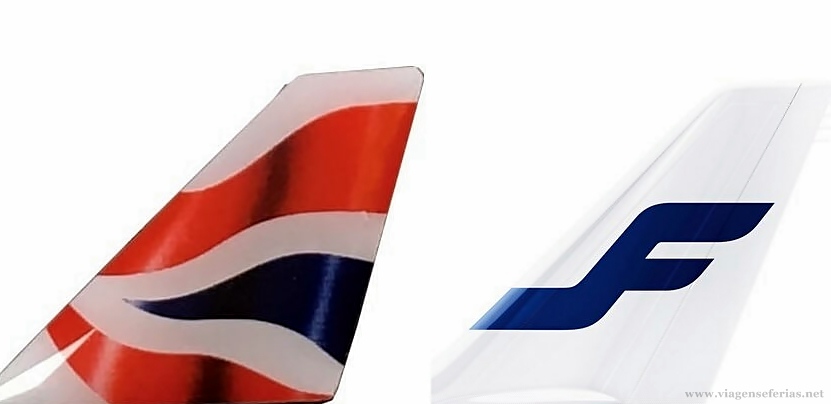 caudas de avião da British Airways e Finnair