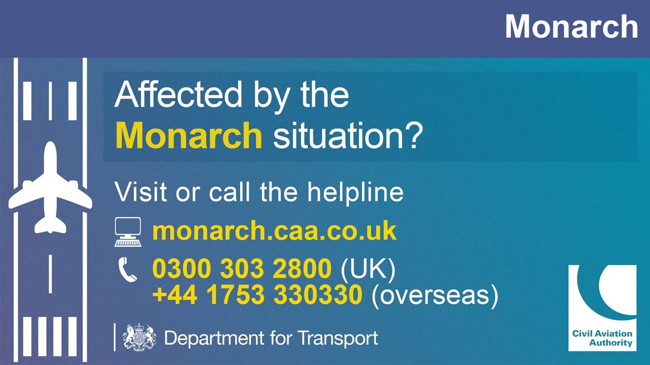 Aviso da Autoridade de Aviação Civil sobre a Falência da Monarch Airlines