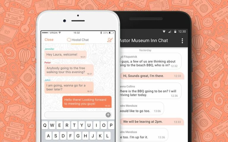Ecrãs da funcionalidade Hostel Chat da app Hostelworld