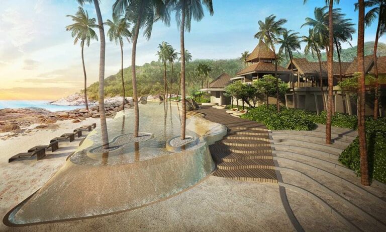 Beira-mar do resort The Ritz-Carlton, Koh Samui na Tailândia