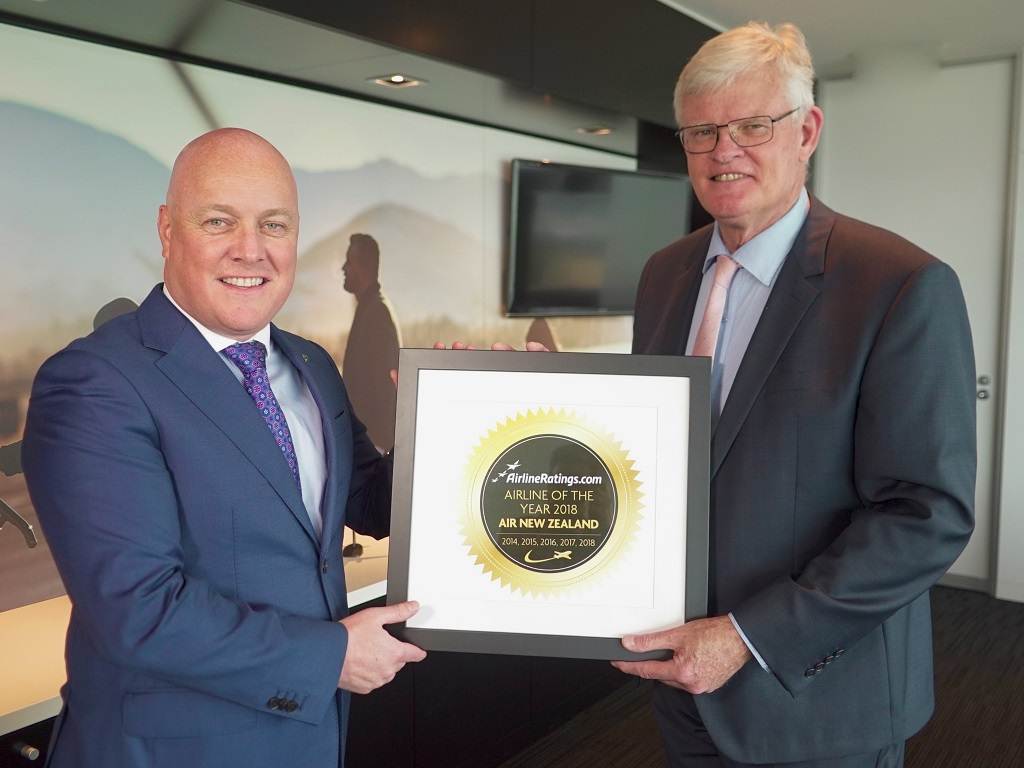 CEO da Air New Zealand recebe prémio de melhor companhia aérea 2018 da Airlineratings.com
