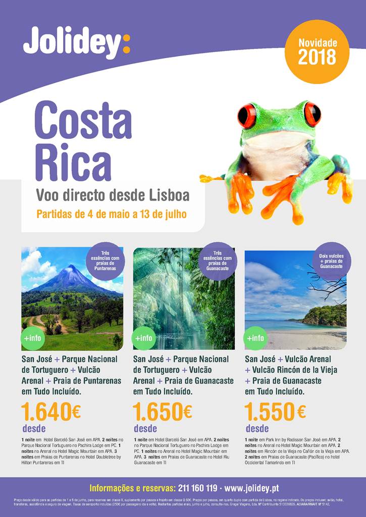 Pacotes de férias na Costa Rica em promoção desde Lisboa a partir de 1550€