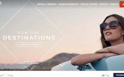 Página inicial do novo site da Loews Hotels