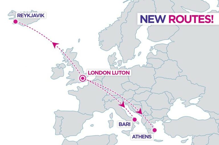 3 rotas da low cost wizz air desde Londres Luton para Bari, Atenas e Keflaik