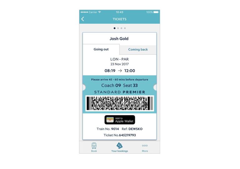 Bilhete digital na app da Eurostar