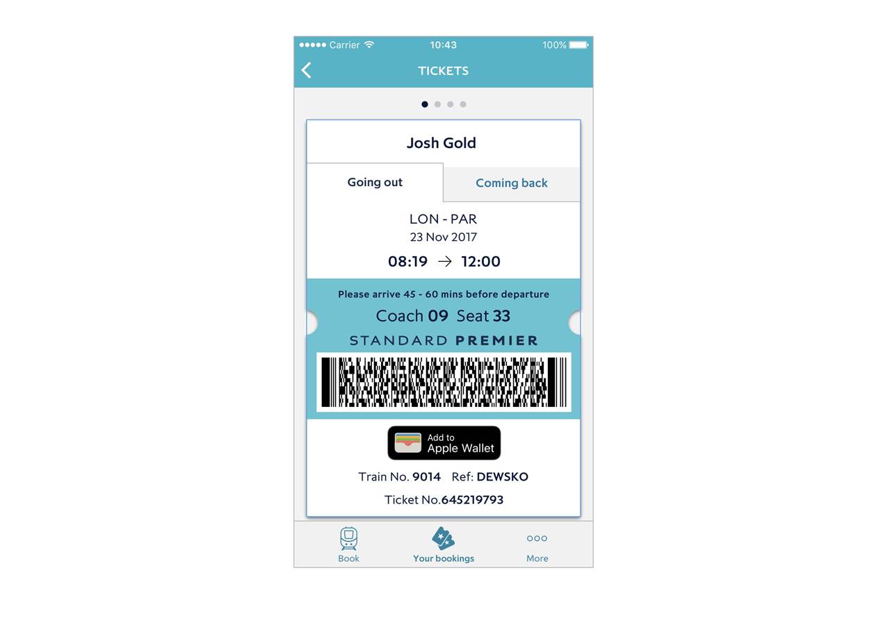 Bilhete digital na app da Eurostar
