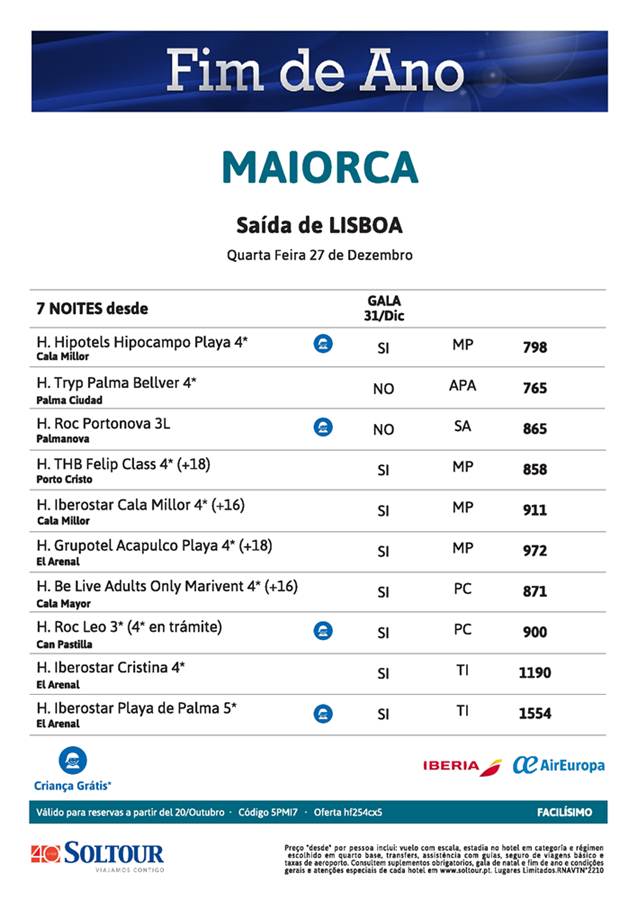 Fim de ano em Maiorca com estadia de 7 noites e voos desde 765€