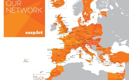 Mapa com os destinos da low cosr easyJet para 2018