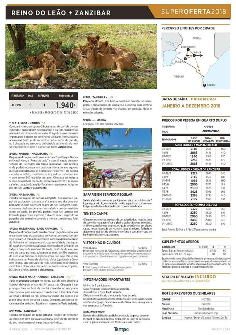 Programa de viagem Reino do Leão + Zanzibar no Quénia em promoção