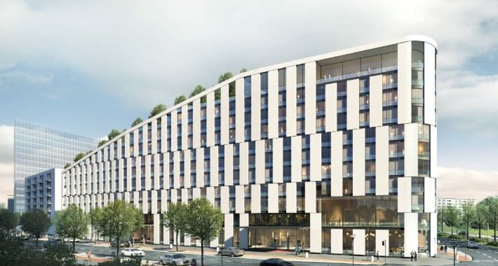 Projecto exterior do hotel Scandic Frankfurt Hafenpark