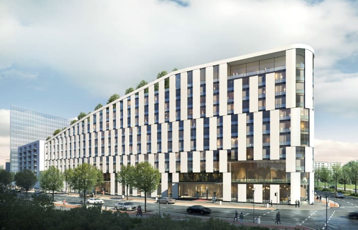 Projecto exterior do hotel Scandic Frankfurt Hafenpark