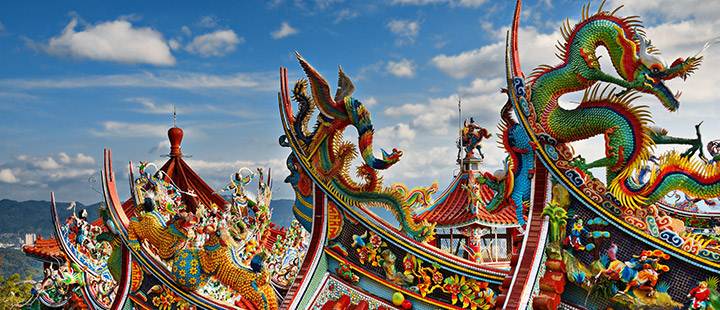 Telhados típicos em Taipé capital de Taiwan