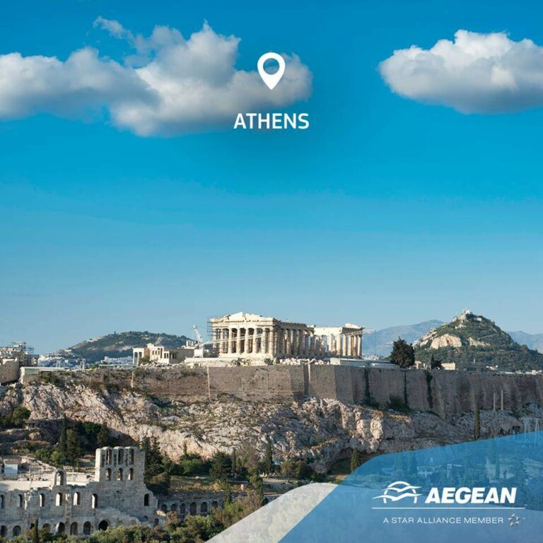 Panorama de Atenas pela companhia aérea Aegean Airlines