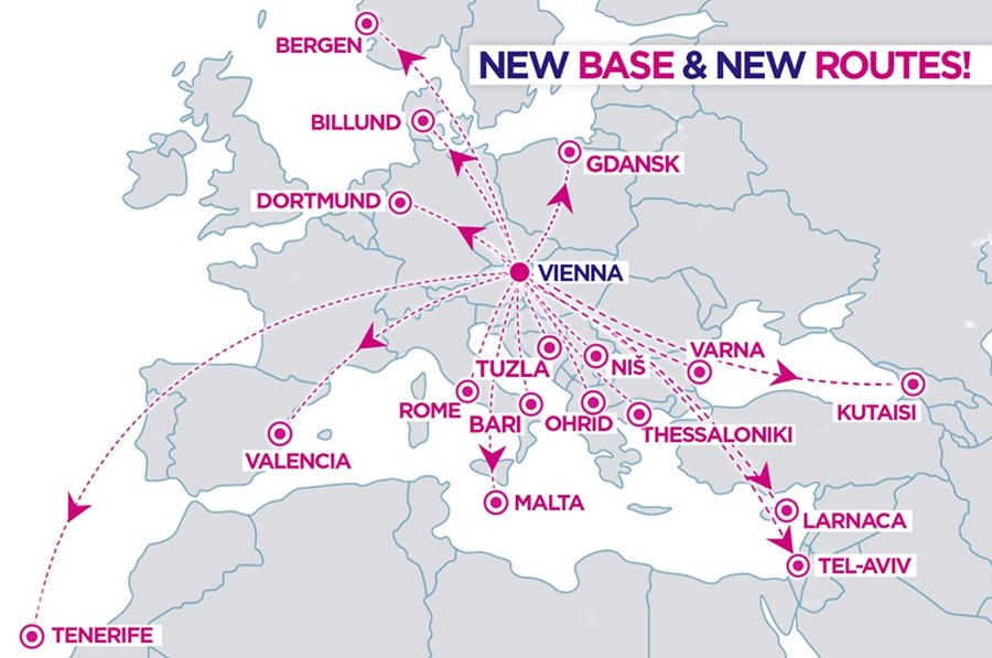 Base em Viena da Wizz Air com as 17 rotas previstas