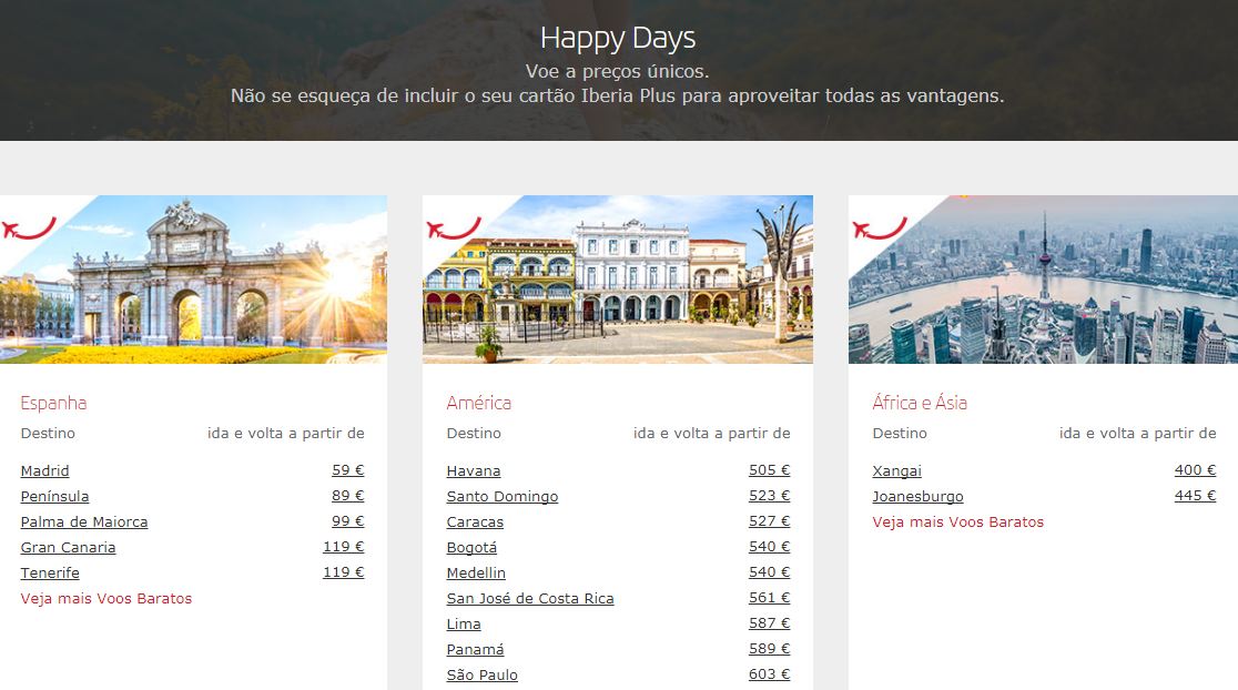 Promoções em voos Iberia na campanha Happy Days