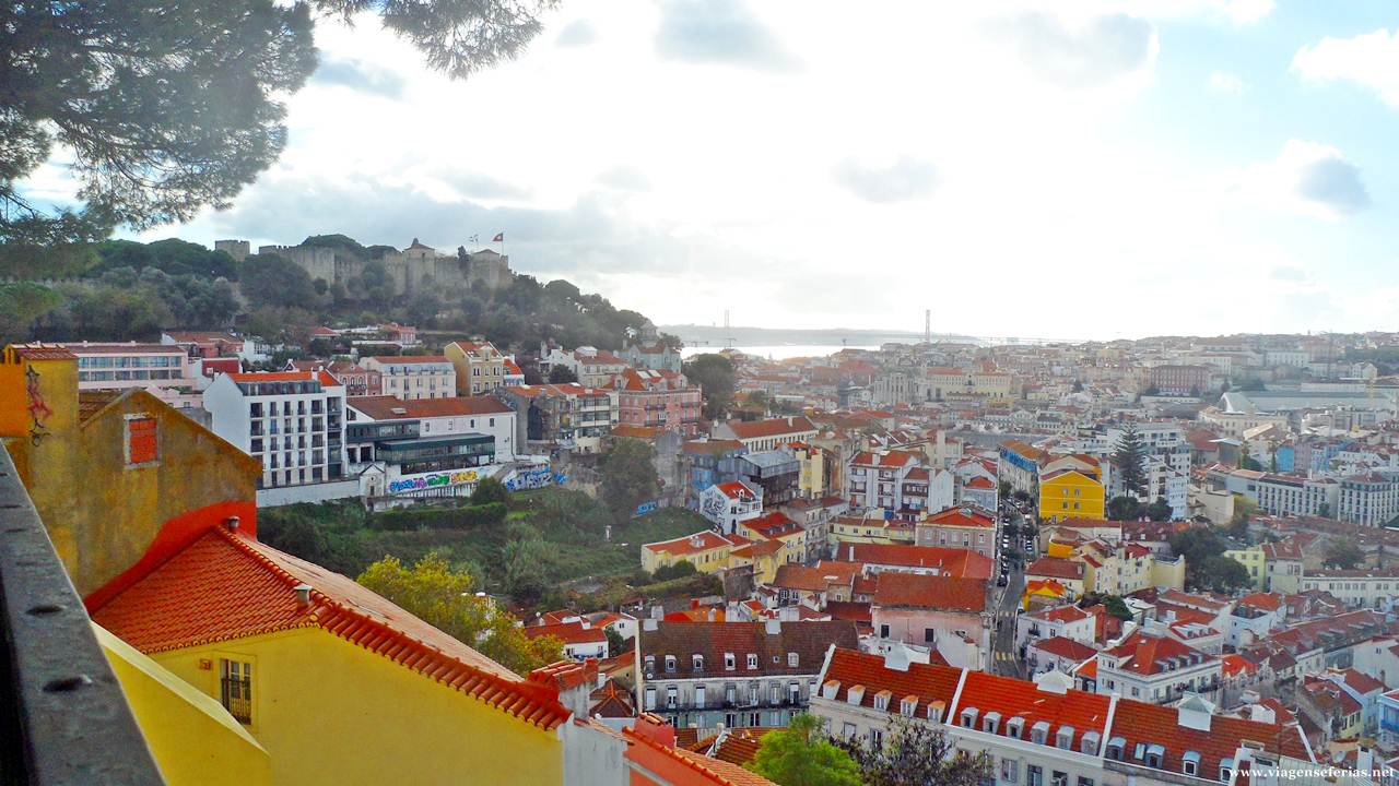 Lisboa vista da Graça com o Castelo e Tejo ao fundo