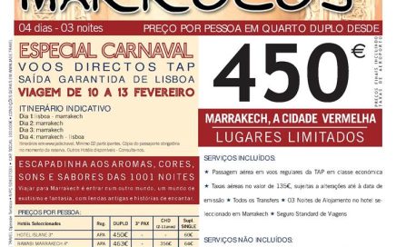 Folheto escapadinha de Carnaval em Marrakech desde 450€