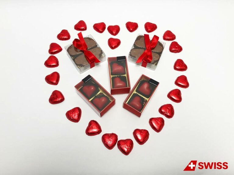 Dia dos Namorados da Swiss com coração de chocolates