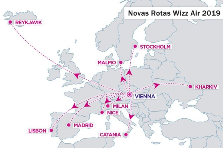 Novas rotas da Wizz Air para 2019 em Viena que inclui Lisboa